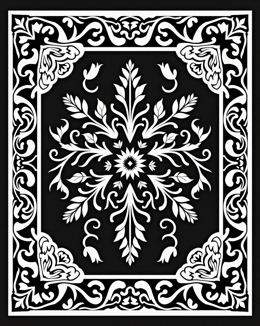Floral Mandala Black White Intricate Rug
