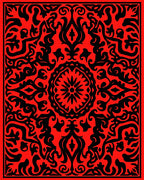 Radiant Red Black Medallion Pattern Rug