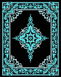 Ornate Teal With Black Floral Pattern Rug