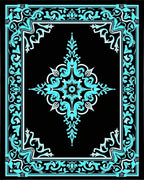 Ornate Teal With Black Floral Pattern Rug