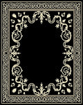 Elegant Black Ivory Scrollwork Border Rug