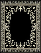 Elegant Black Ivory Scrollwork Border Rug