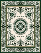 Dark Green Floral Medallion Intricate Design Rug