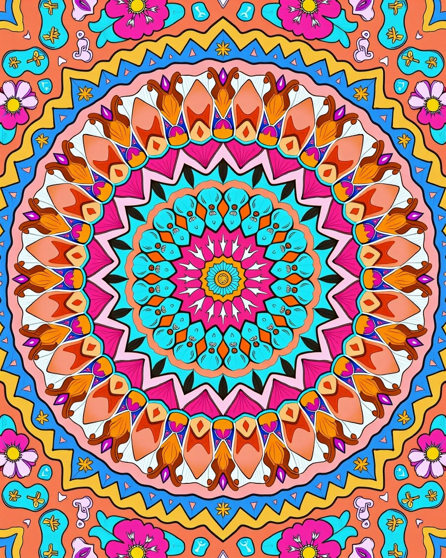 Vibrant Floral Mandala Pattern Rug