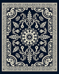 Ornate Floral Patterned Navy Rug