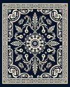 Ornate Floral Patterned Navy Rug