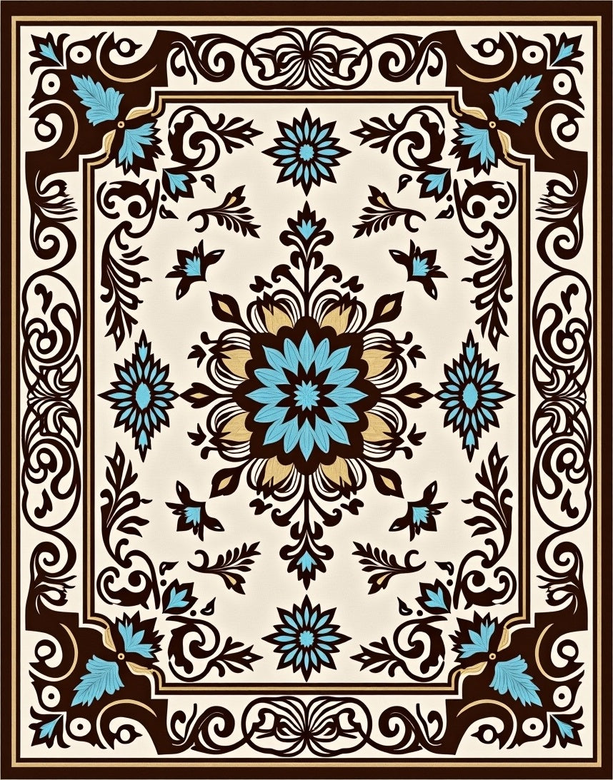 Ornate Floral With Blue Accents Rug