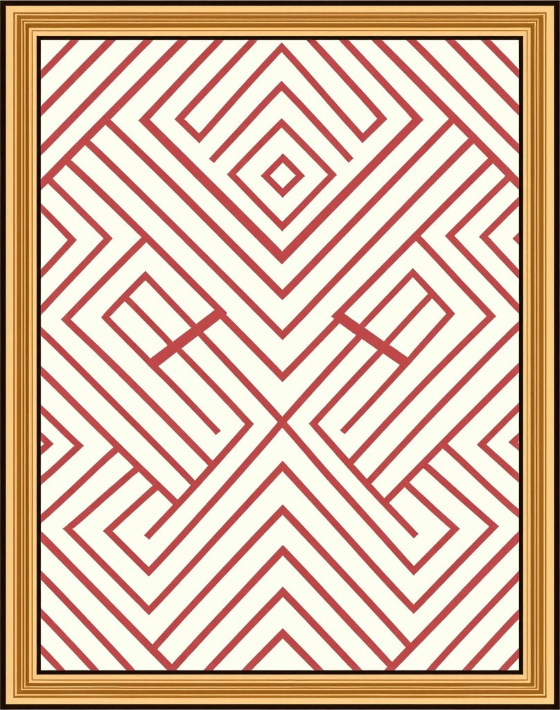 Red Geometric Maze Pattern Rug