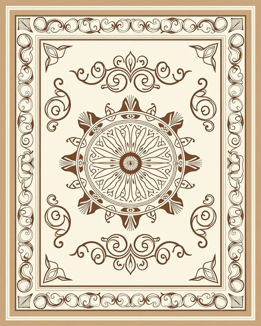Brown Floral Mandala Border Design Rug