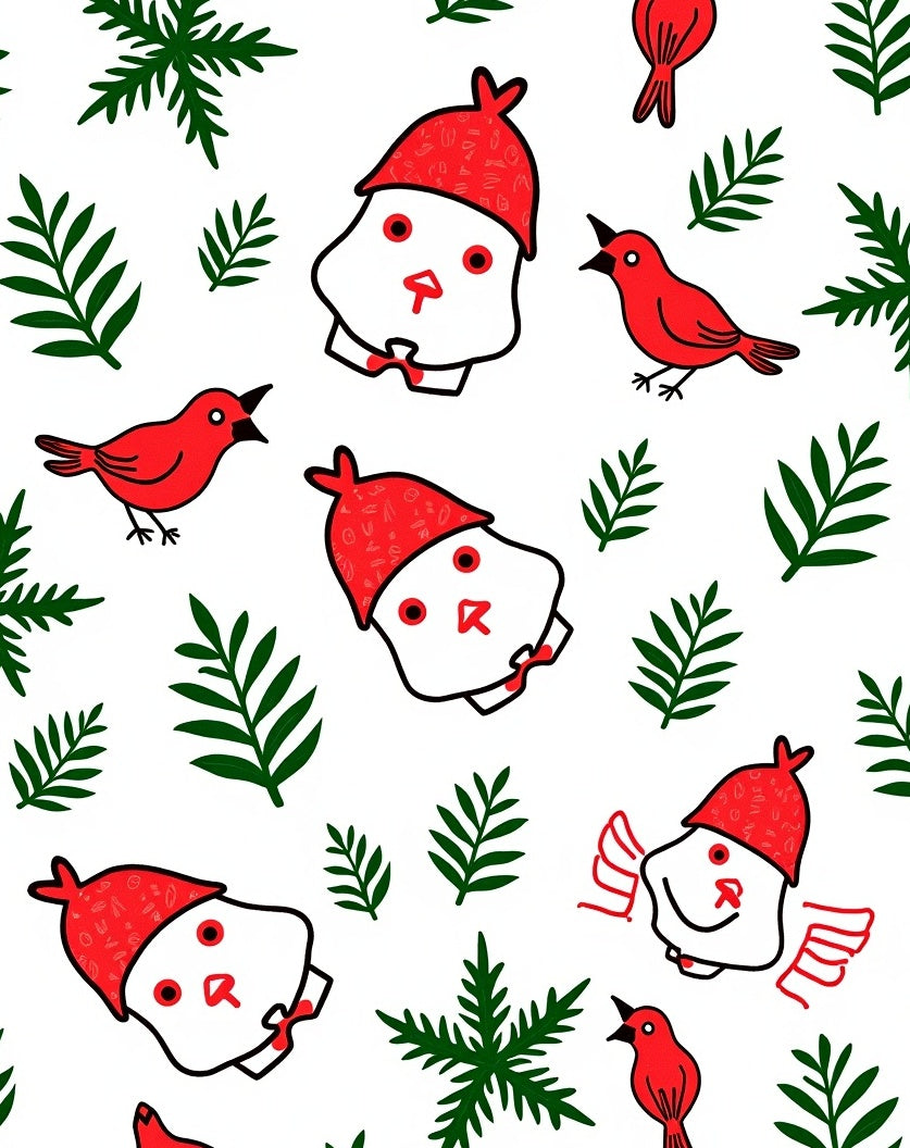 Whimsical Red Bird Leaf Medley Rug