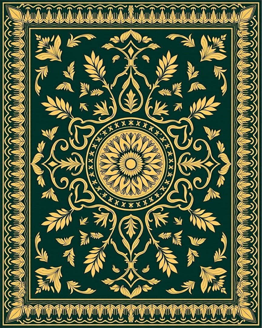 Elegant Gold Floral Patterned Rug