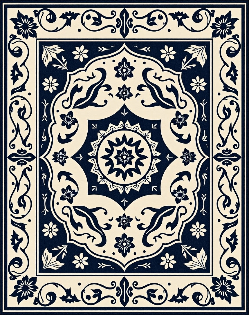 Elegant Floral Medallion Pattern Rug