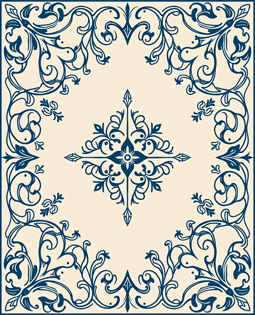 Ornate Floral Scroll Pattern Design Rug