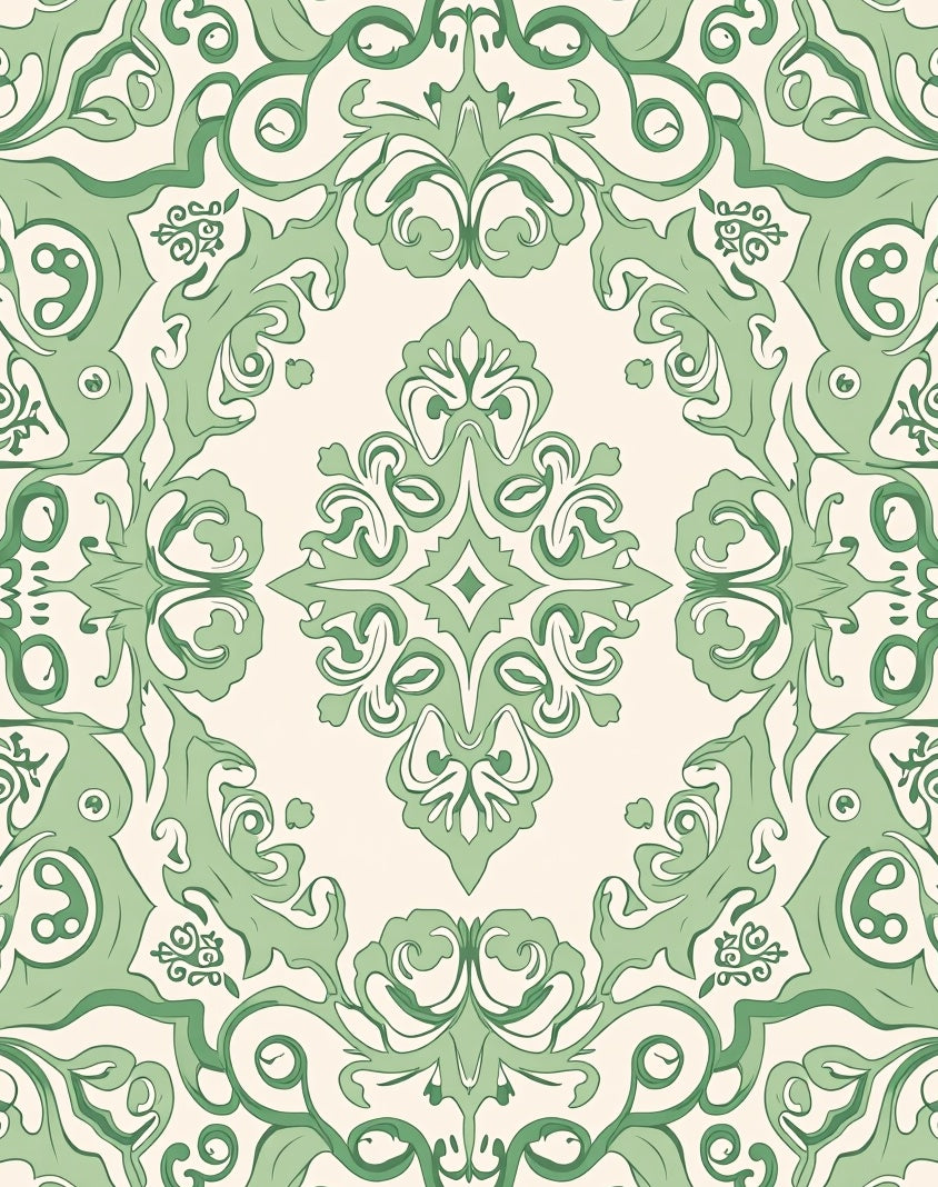 Green Swirls Classic Damask Pattern Rug