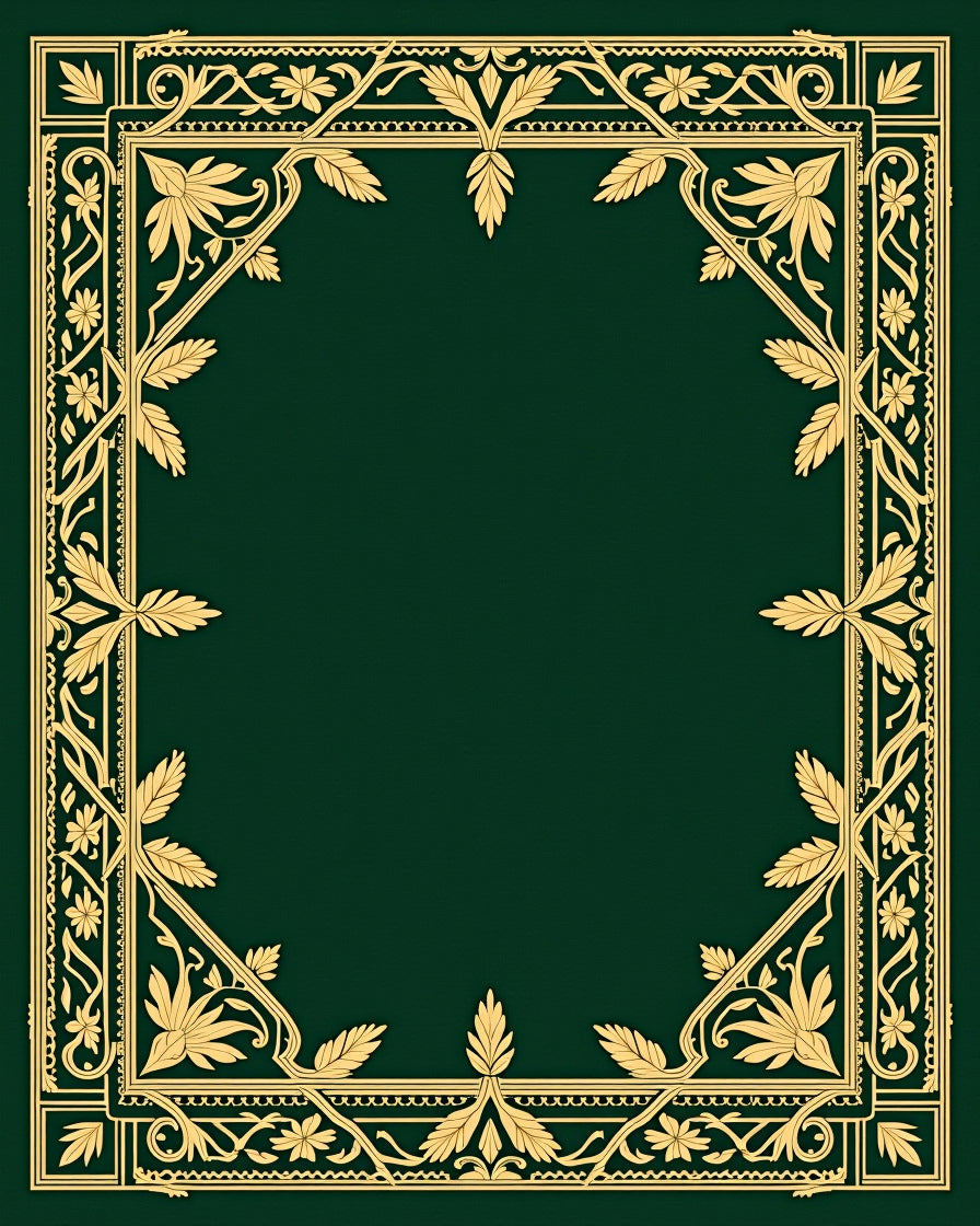 Elaborate Gold Floral Frame Pattern Rug