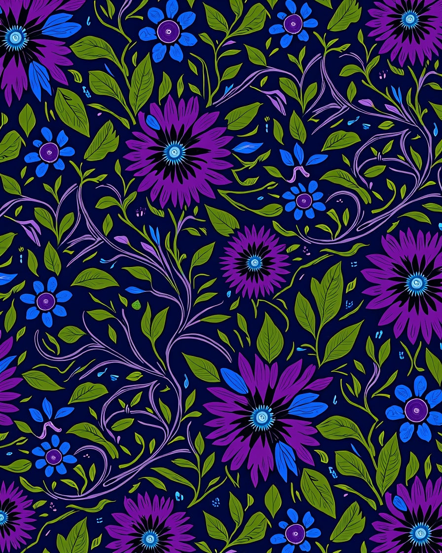 Ornate Purple Blue Floral Vines Rug