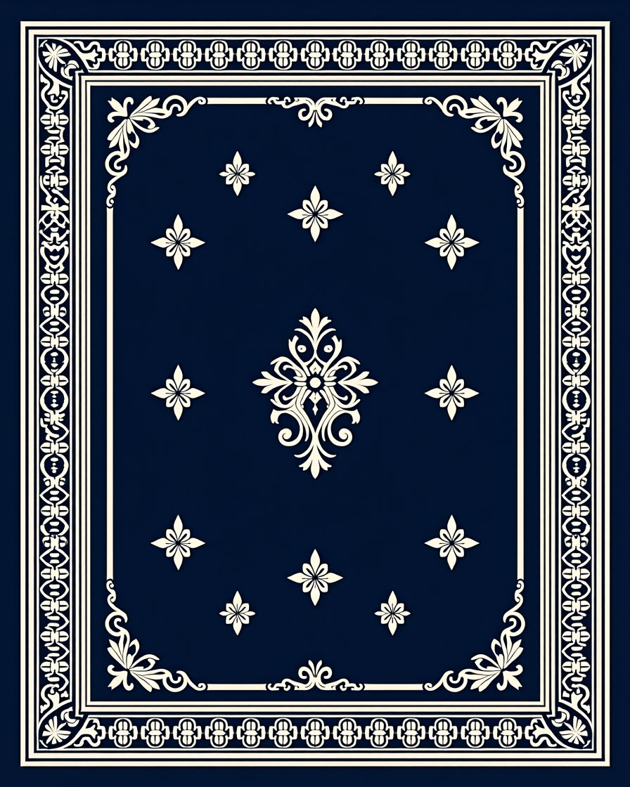 Ornate Floral Scrolls Border Design Rug