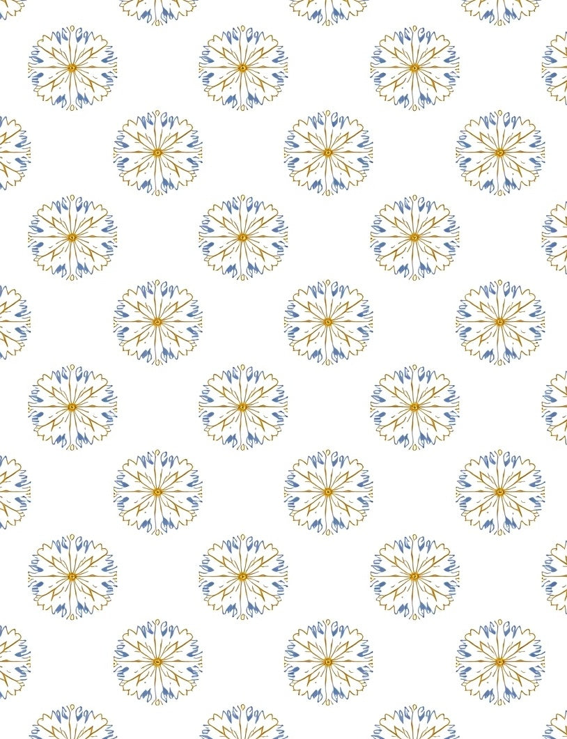 Golden Blue Dandelion Burst Repeat Rug