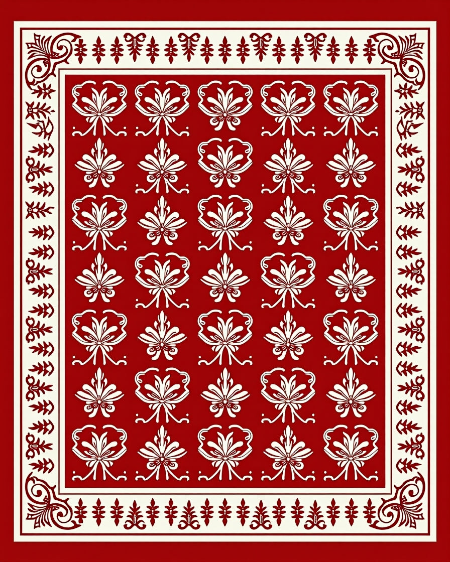 Elegant Red White Floral Pattern Rug
