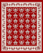 Elegant Red White Floral Pattern Rug