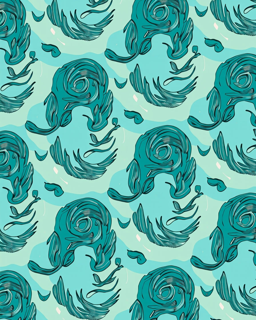 Abstract Teal Swirl Feather Design Rug