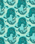 Abstract Teal Swirl Feather Design Rug