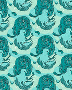 Abstract Teal Swirl Feather Design Rug