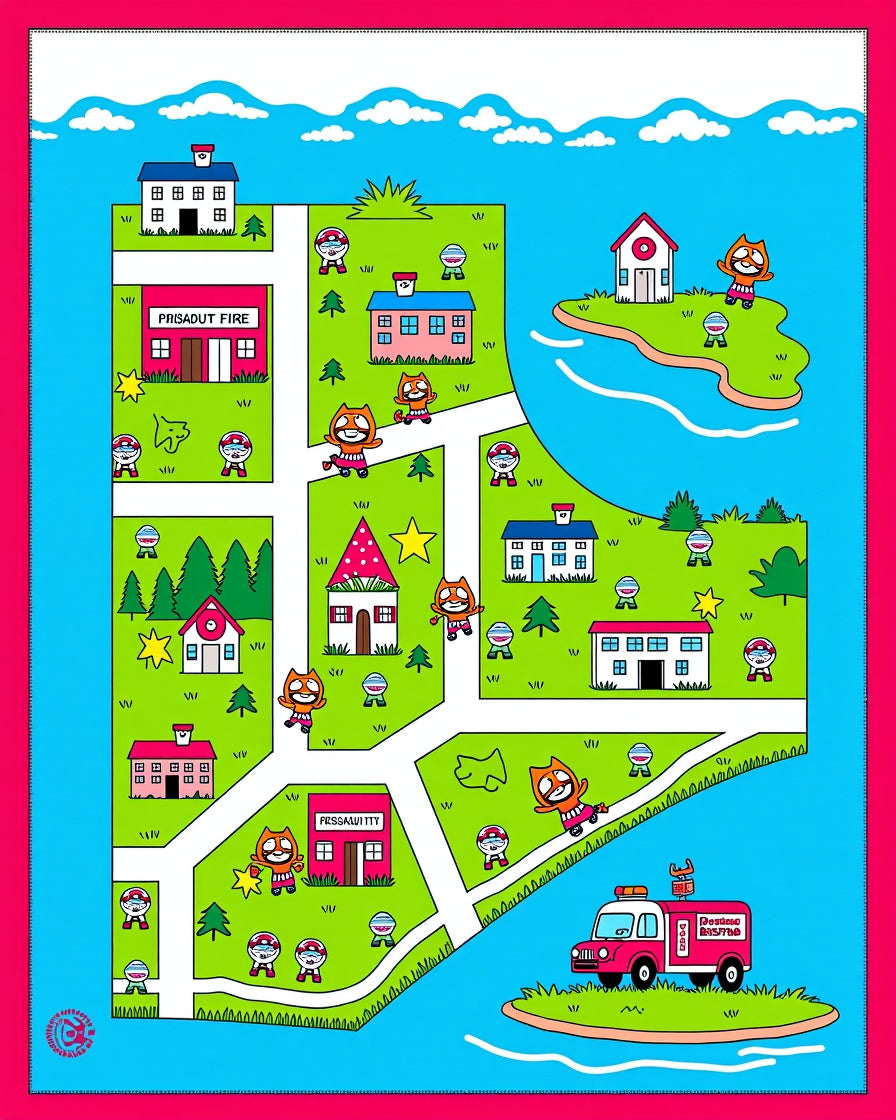 Whimsical Town Map Character Rug