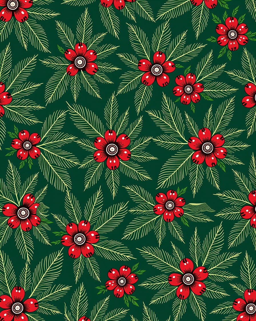 Emerald Green Red Bloom Foliage Rug