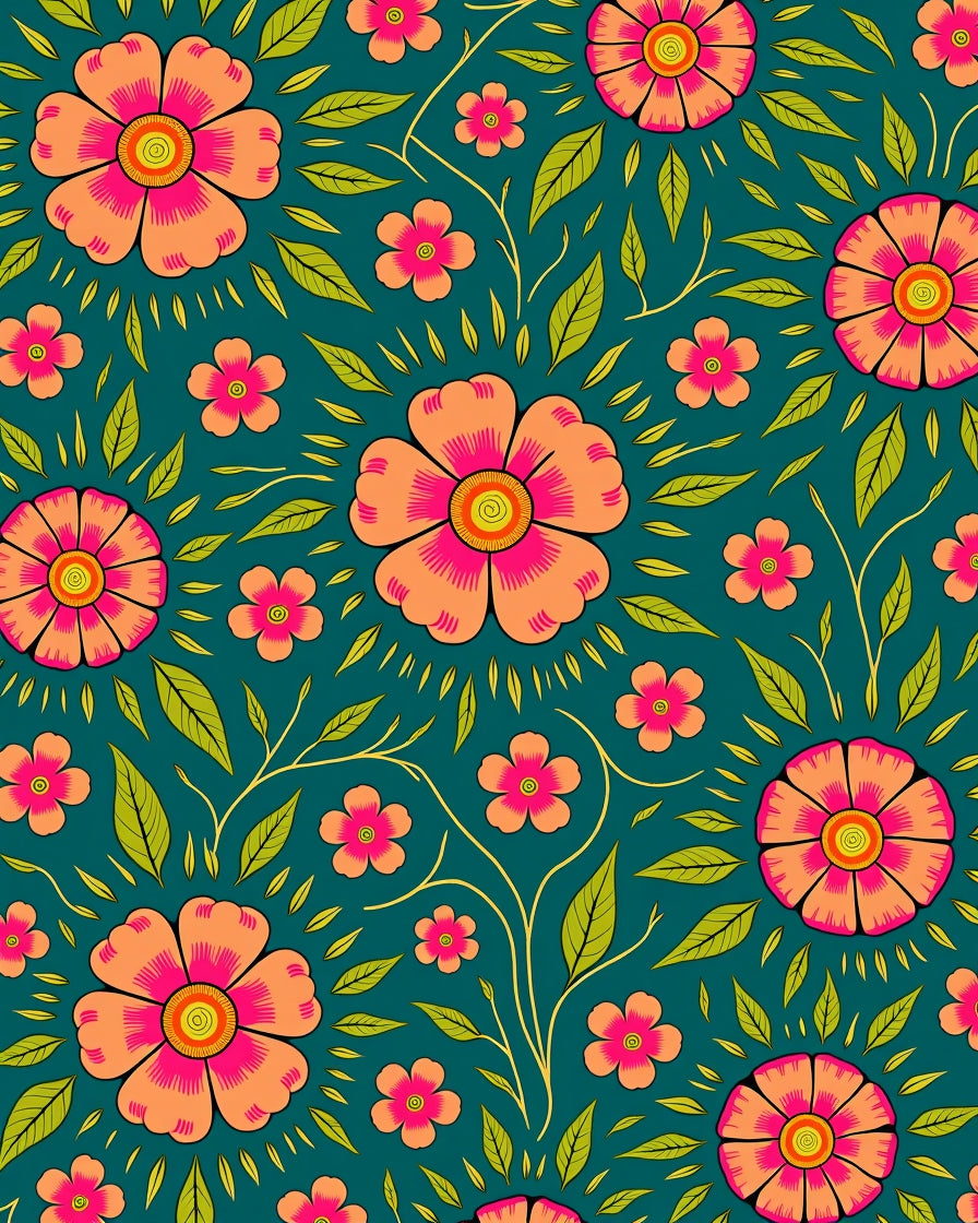 Vibrant Floral Vines Pattern Rug