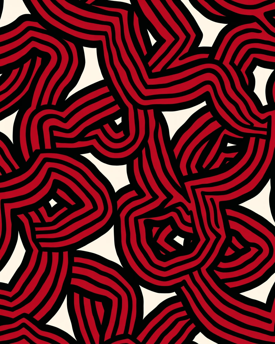 Bold Red Black Maze Pattern Rug