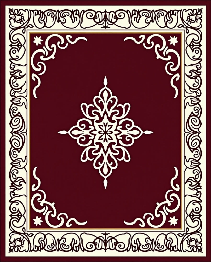 Elegant Cream Maroon Scrollwork Design Rug