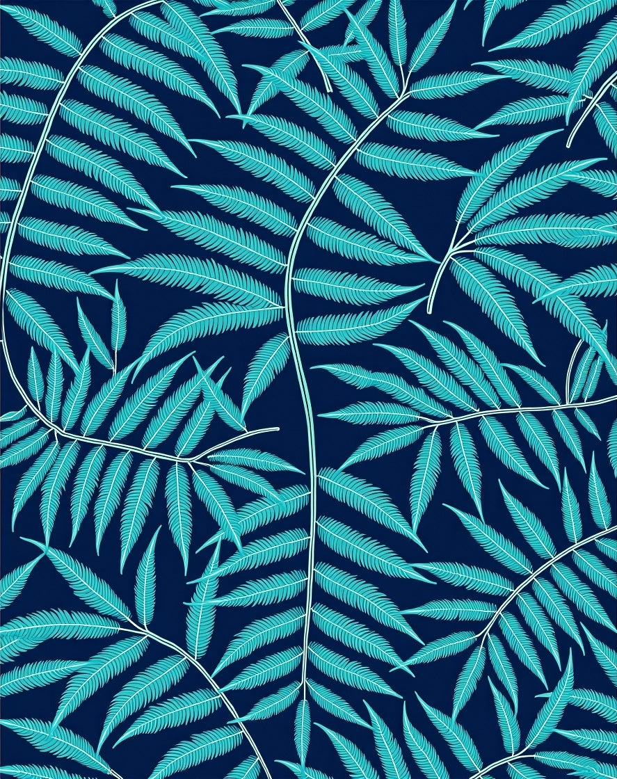 Turquoise Fern Frond Pattern Rug