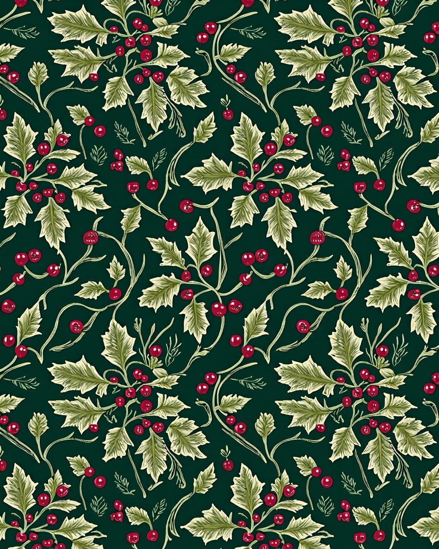 Dark Green Holly Berry Garland Rug
