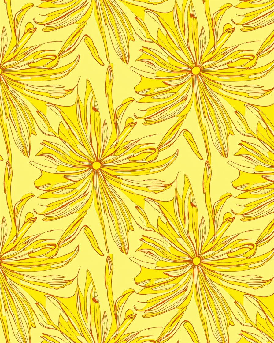 Bright Yellow floral Outline Design Rug