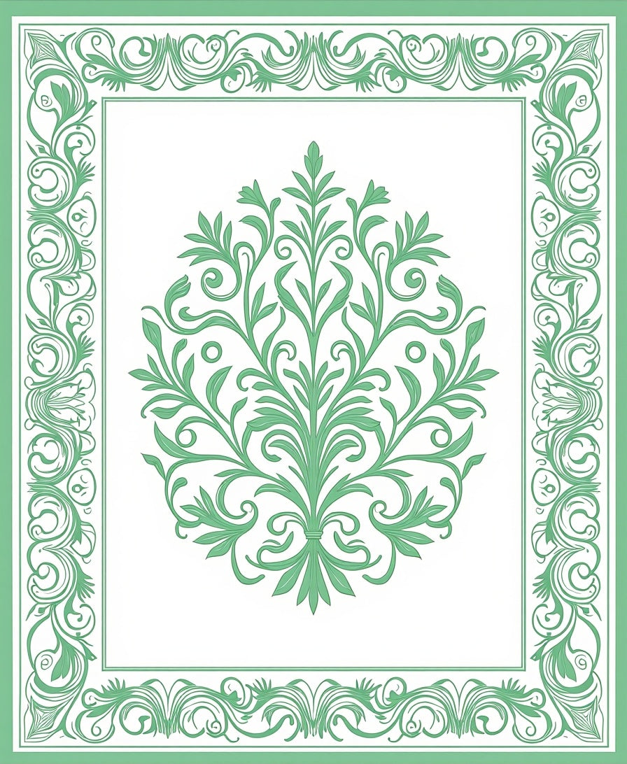 Green Floral Scrollwork Vintage Pattern Rug