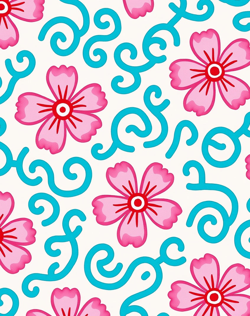 Pink Floral Swirls Pattern Rug