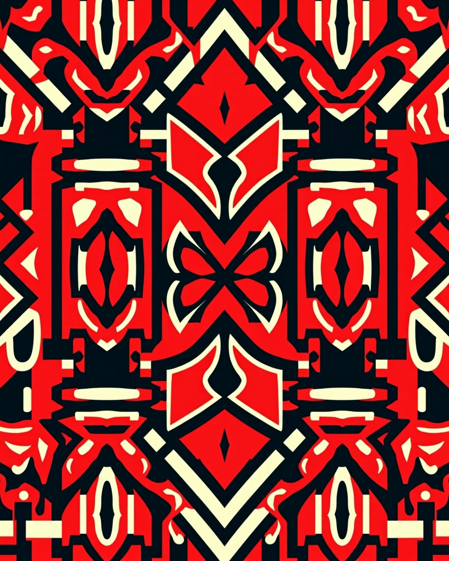 Bold Red Black Abstract Geometric Art Rug