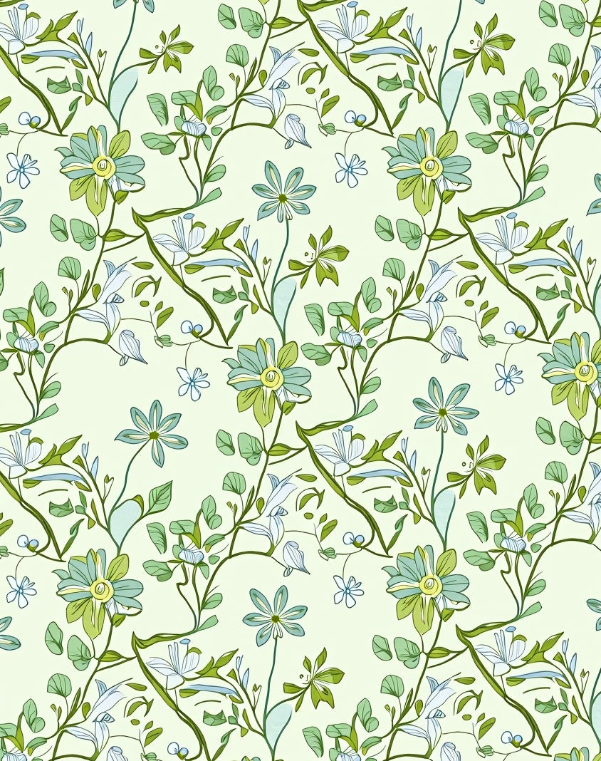 Vineyard Floral Patterned Light Green Rug