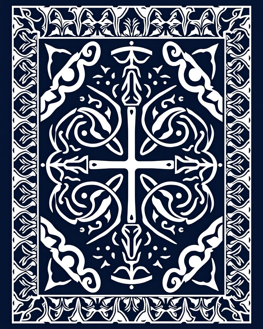 Dark Navy And White Celtic Pattern Rug
