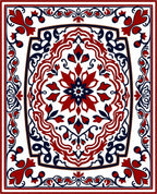 Red Blue Intricate Floral Medallion Rug