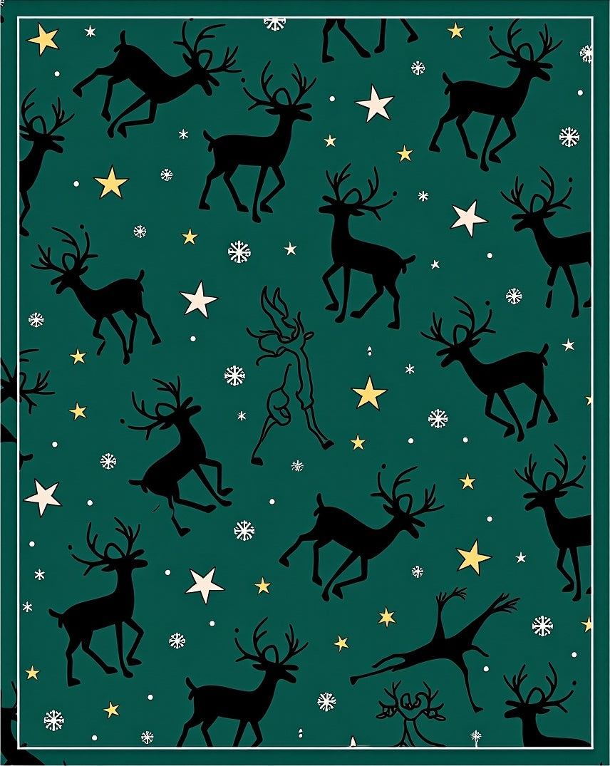 Emerald Green Reindeer Stars Snowflakes Rug