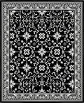 Ornate Floral Black White Pattern Rug