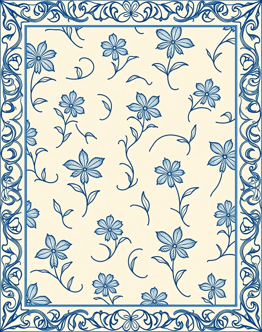 Floral Vine Border Classic Pattern Rug