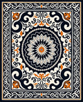 Ornate Black Orange Floral Medallion Rug