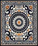 Ornate Black Orange Floral Medallion Rug