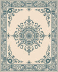 Ornate Teal Sunburst Floral Square Rug