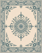 Ornate Teal Sunburst Floral Square Rug