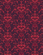 Deep Red Floral Damask Pattern Rug