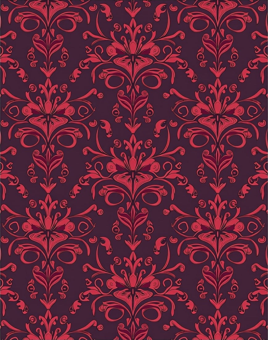 Deep Red Floral Damask Pattern Rug